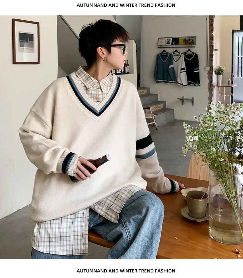 Men's, Korean V-neck Sweater Casual Autumn Winter Comfortable