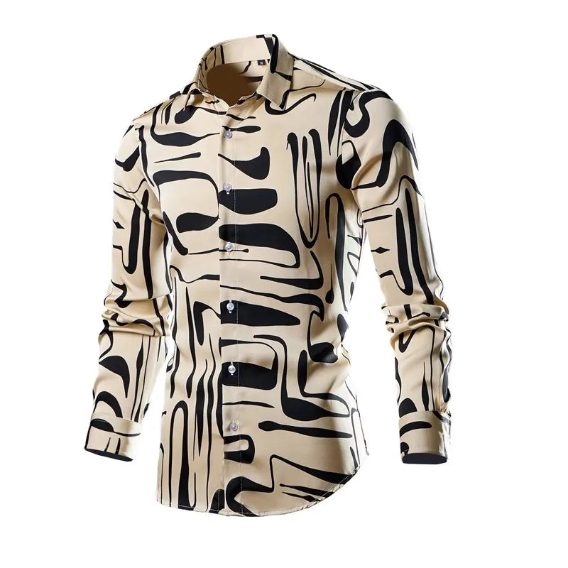 Retro men's button-up shirt, long sleeve, stylish streetwear