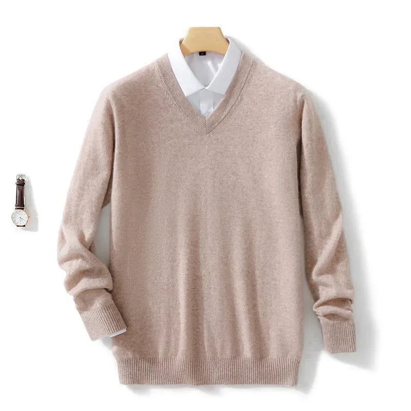 Premium wool V-neck men's sweater soft warm stylish