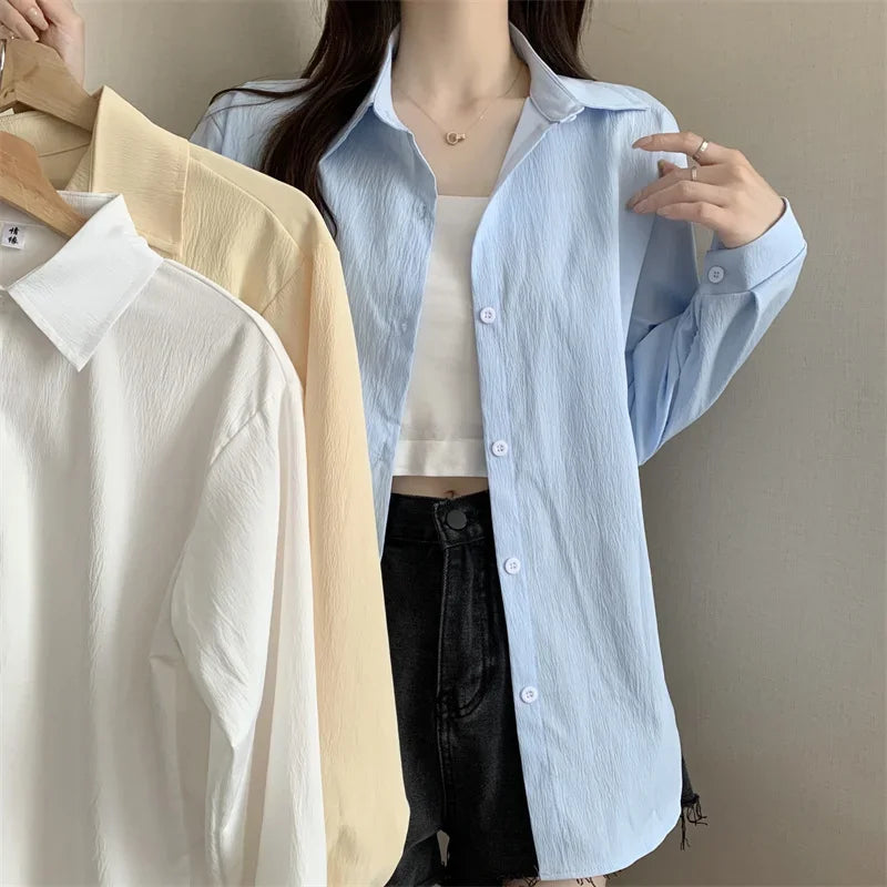 White Button Down Shirt Women Classic Long Sleeve Chic Top