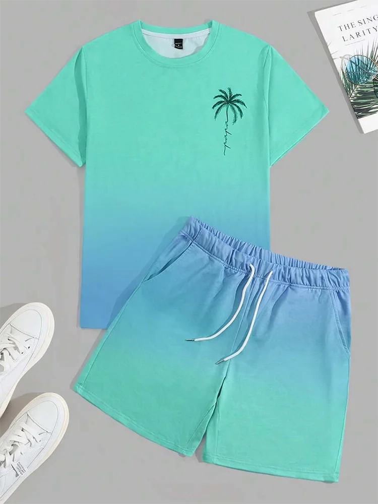 Men's Hawaiian T-Shirt & Shorts Set Beach Outfit