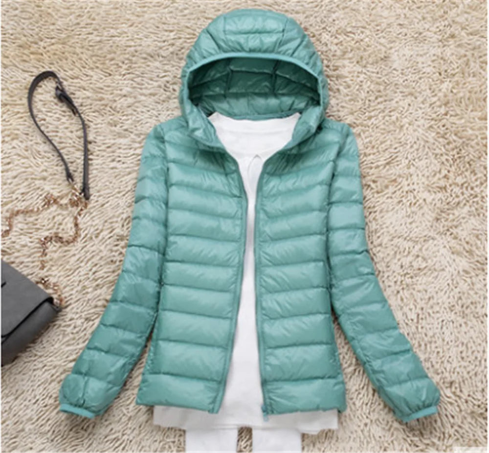 Ultra-light women’s puffer jacket packable hooded spring-autumn