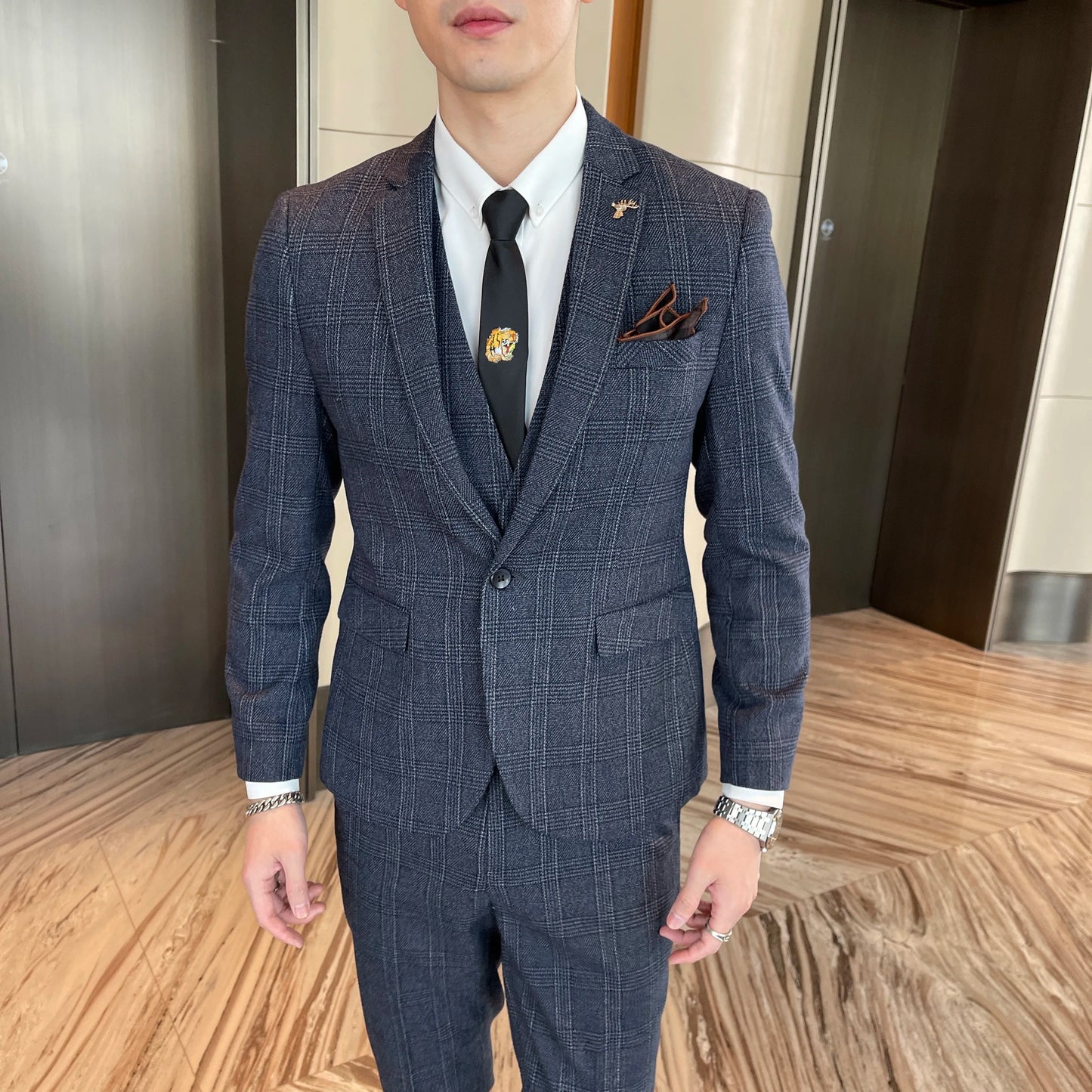 Men's Plaid 3-Piece Suit – Business Casual