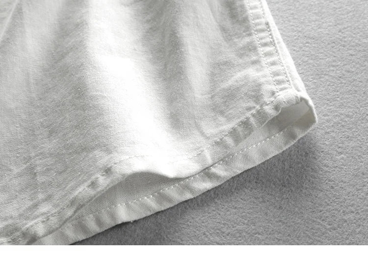 Japan style linen shirt men slim fit breathable