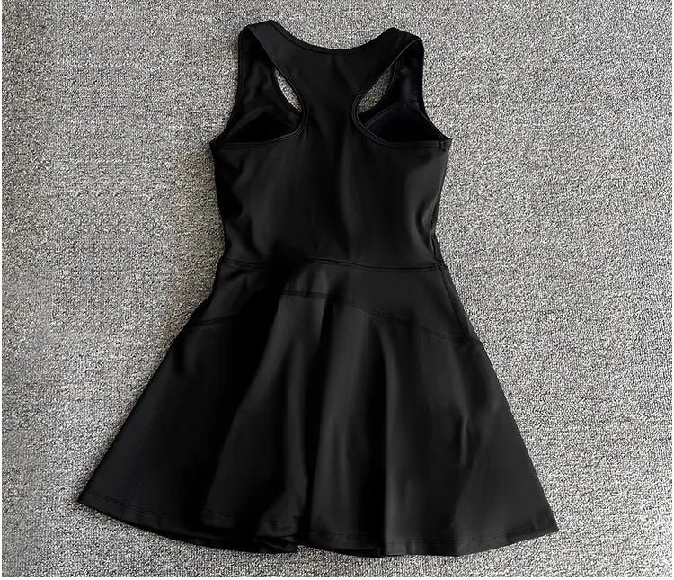 Tennis & Sports Zipper Fitness Dress – High Waist Slim Fit