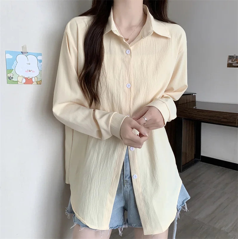 White Button Down Shirt Women Classic Long Sleeve Chic Top