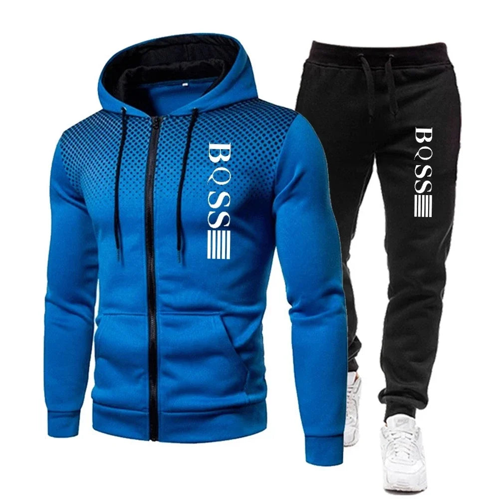 Men’s Printed Tracksuit – Hoodie & Jogger Pants, Casual Sports Set