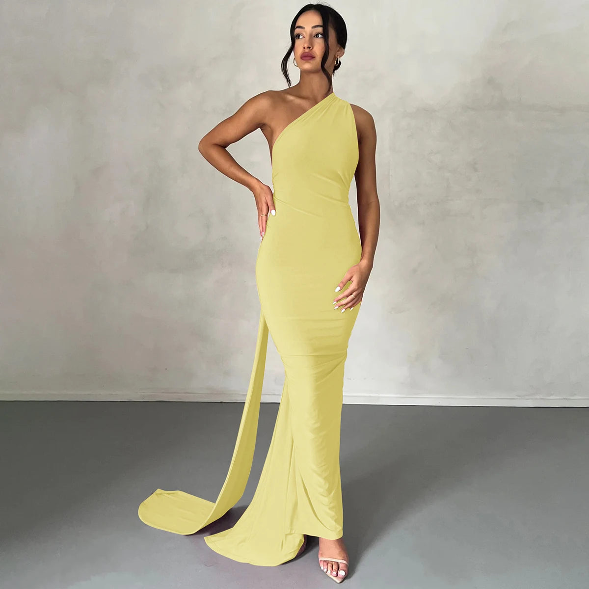 Hugcitar One Shoulder Backless Ruched Maxi Dress Women Y2K