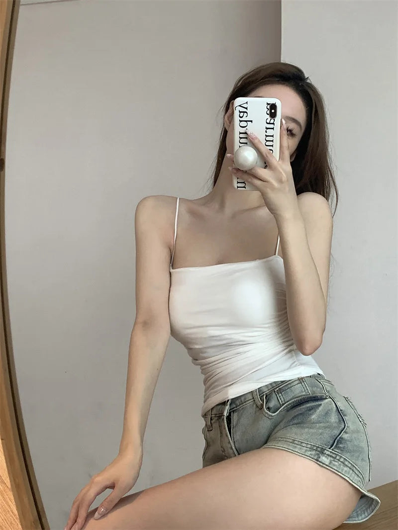 Women's Korean Summer Halter Tank Top with Built-In Bra