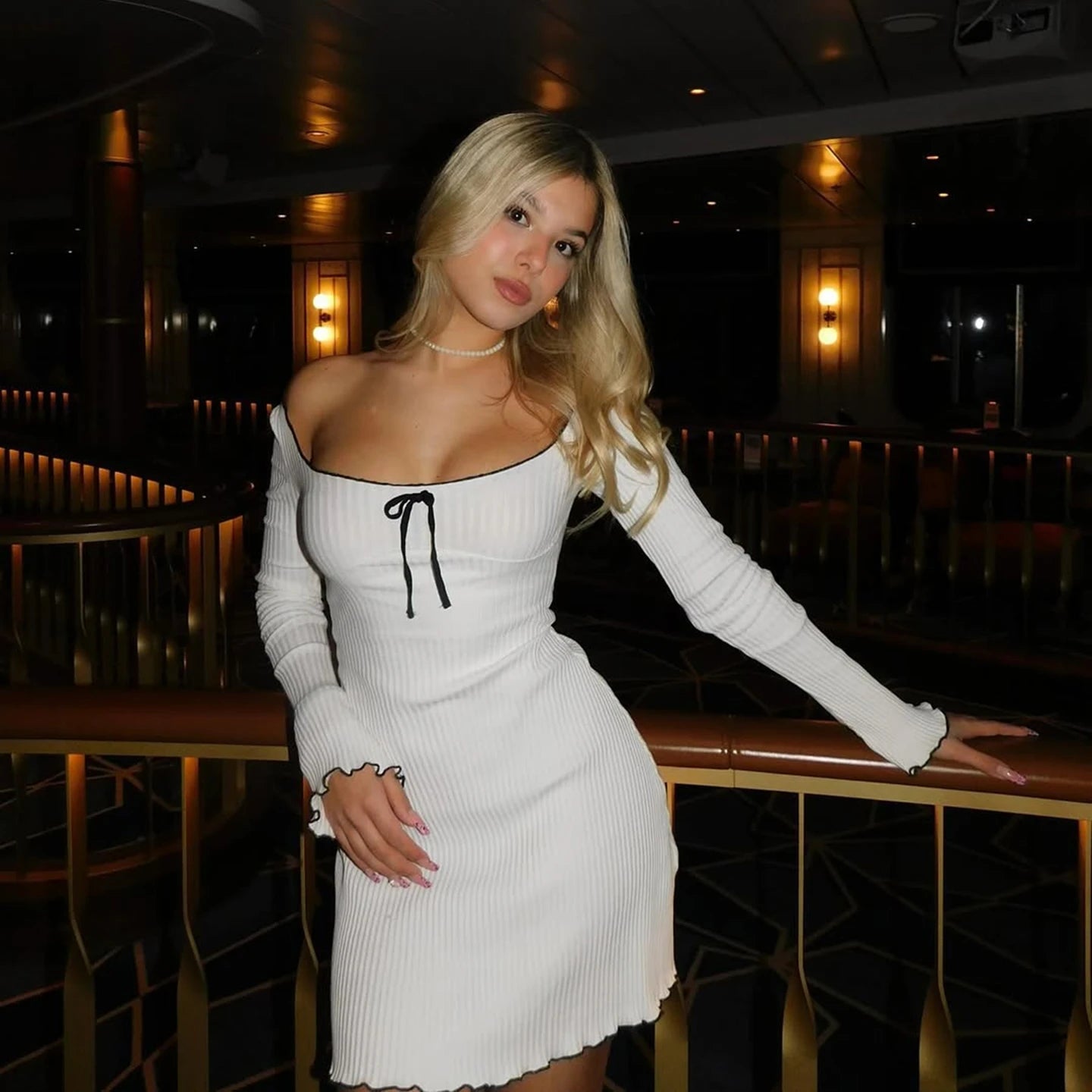 Dulzura Women’s Autumn Mini Dress – O-Neck, Long Sleeve, Ruffle Patchwork