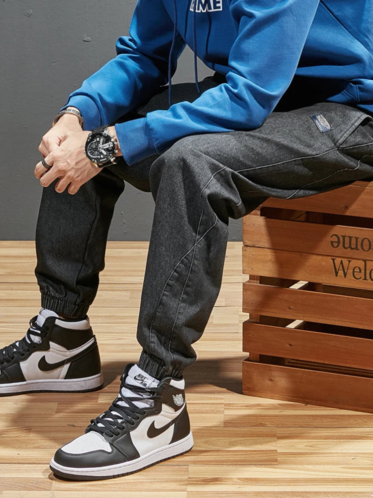 Big size men’s stretch jogger jeans with cargo style