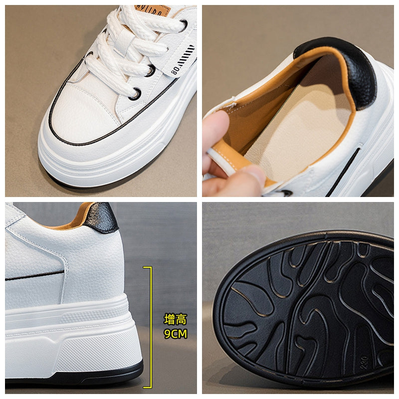 Fujin 9cm cow suede leather women platform wedge shoes, casual summer heels