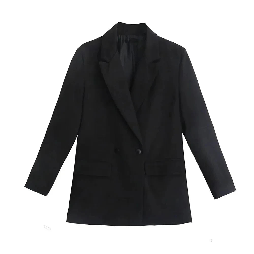 TRZA Women’s Elegant Blazer Coat – Double Breasted Loose Fit