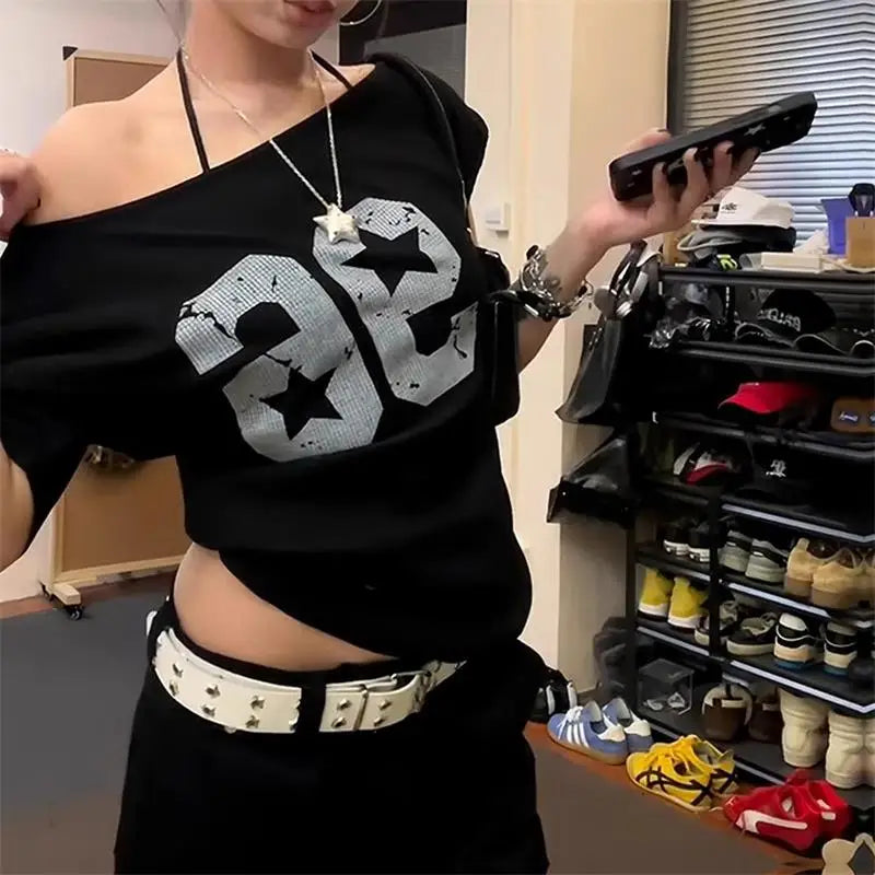 Off Shoulder Y2K Harajuku Tee – Summer Top