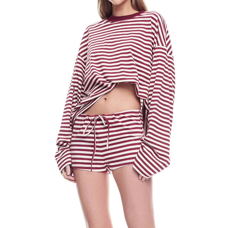 CUTENOVA Women’s Fall Stripe Sweatshirt & Shorts Set