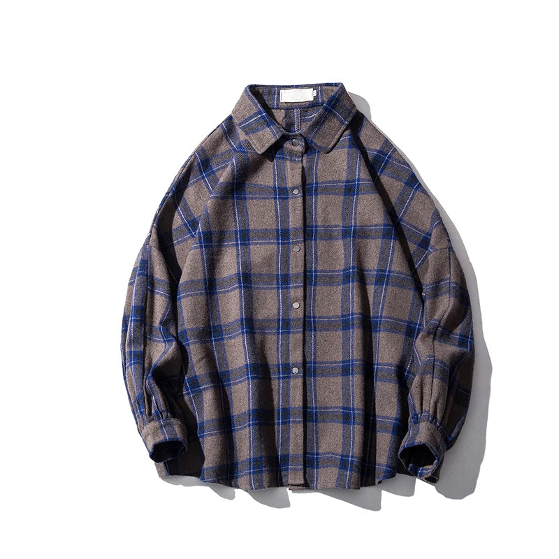Vintage Korean Flannel Shirt Y2K Plaid Streetwear Winter