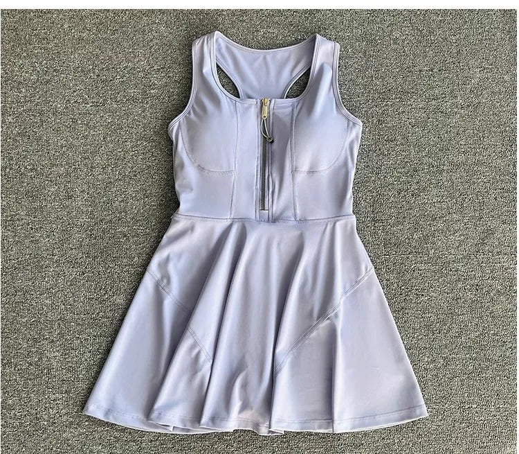 Tennis & Sports Zipper Fitness Dress – High Waist Slim Fit