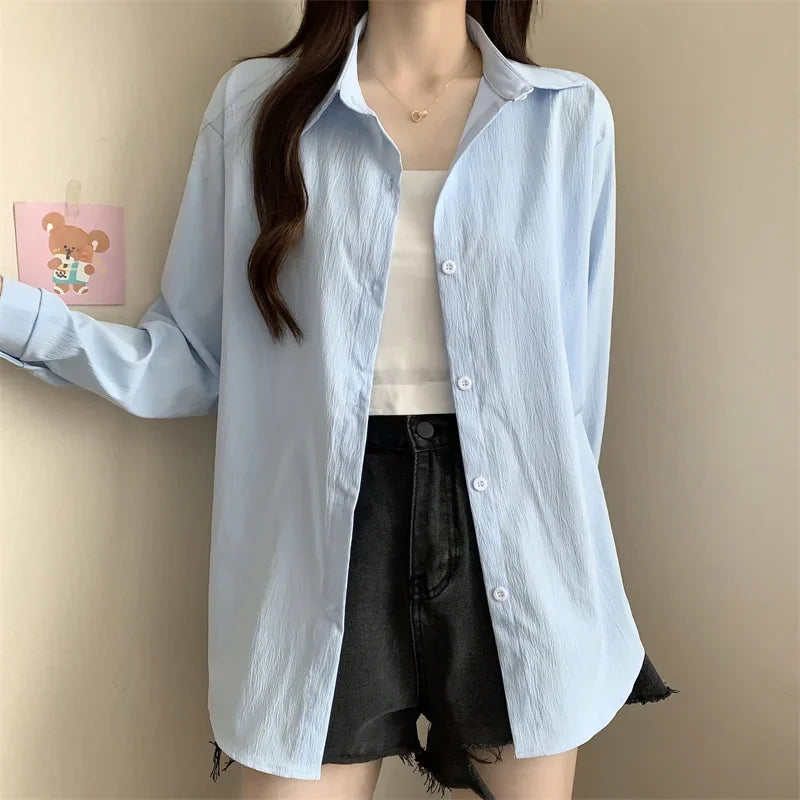 White Button Down Shirt Women Classic Long Sleeve Chic Top