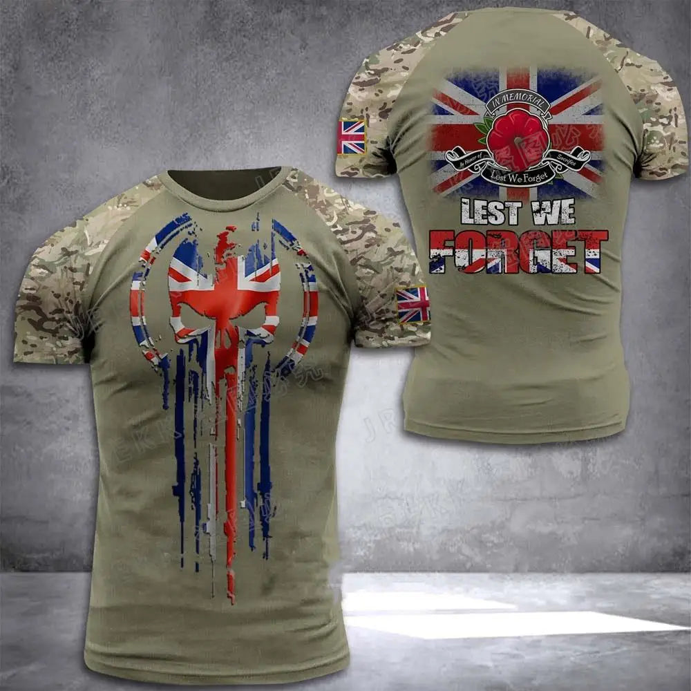 Men’s Summer 3D Camouflage British Flag Tee Fitness Casual Top