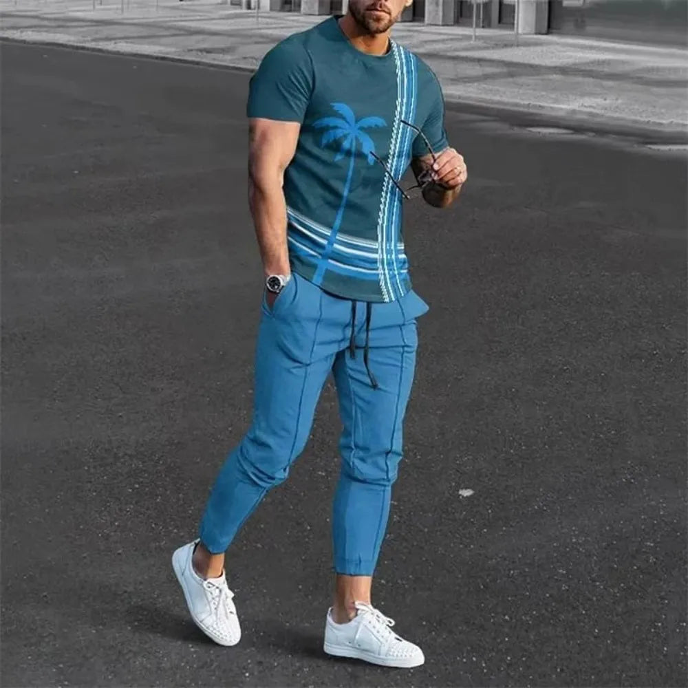 Men's 3D Print T-Shirt & Pants Set – Casual & Breathable