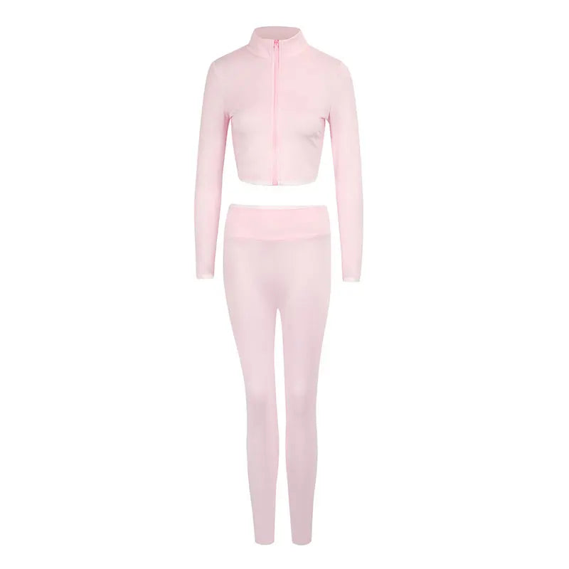 Autumn Women Pink 2-Piece Sports Suit