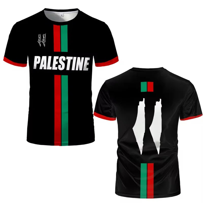 Palestine Flag Football T-Shirt Men’s Casual Summer Top