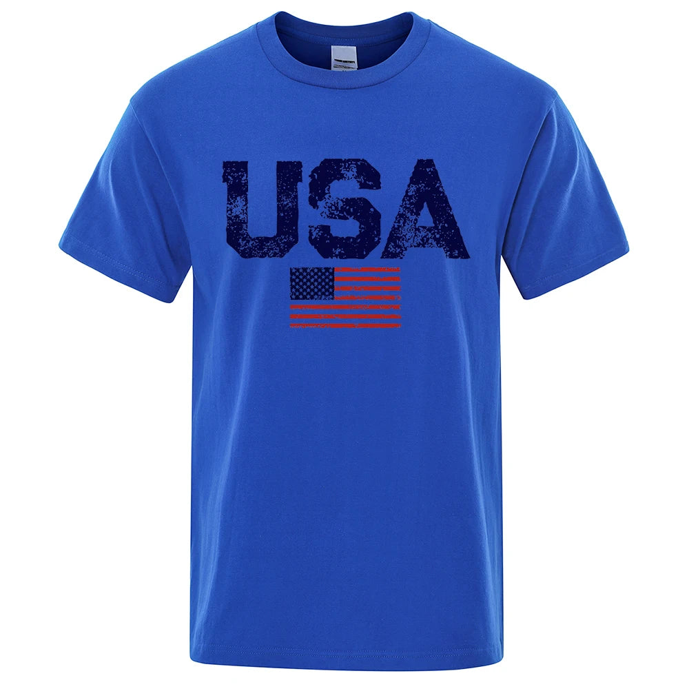 Vintage USA Flag Hip Hop Summer Cotton T-Shirt