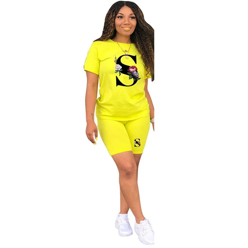 Letter S Women's T-Shirt & Shorts Tracksuit – Summer Casual Set
