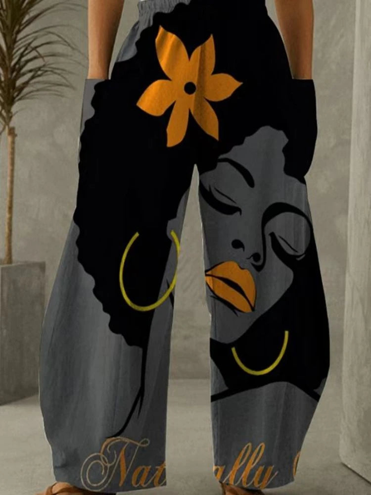 Plus Size Christmas Print Wide Leg Pants