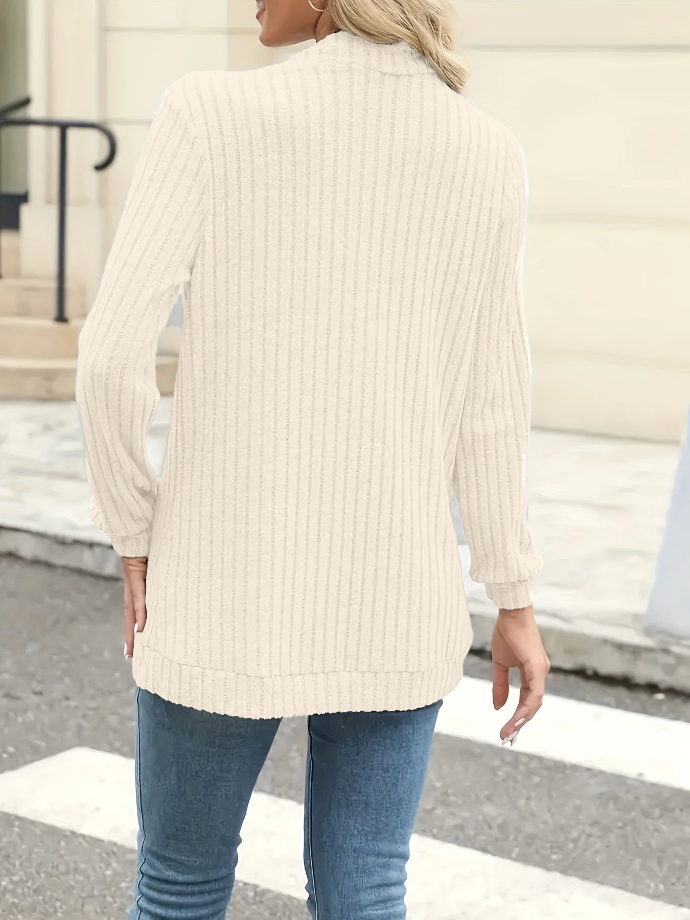 New fashion women's solid color casual pit stripe brushed cardigan jacket