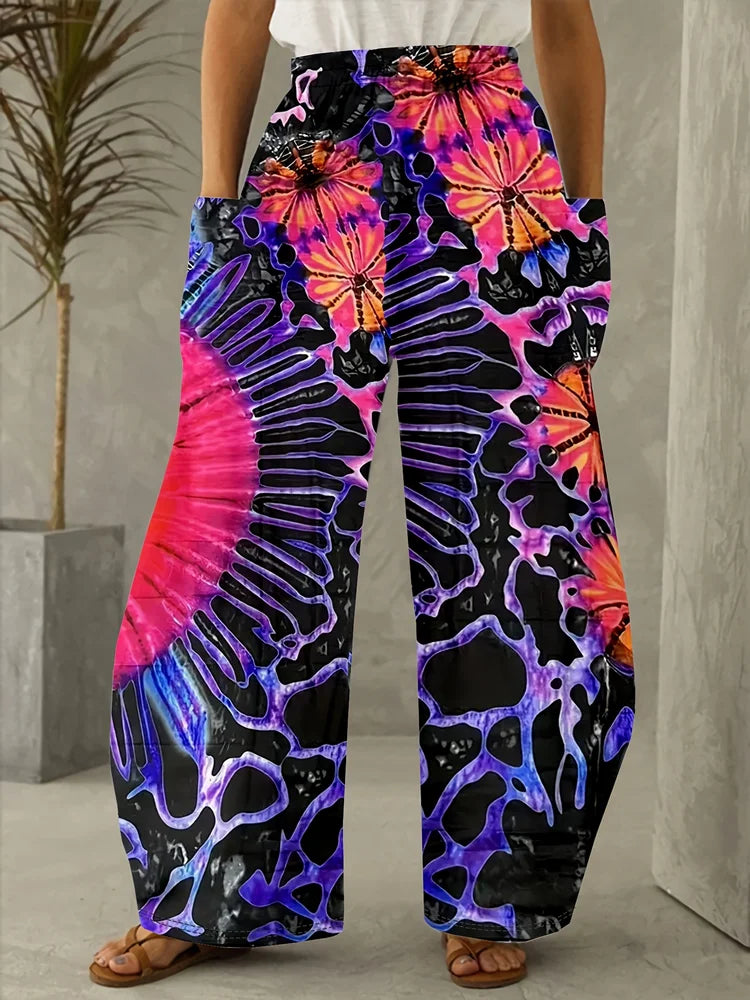 Plus Size Christmas Print Wide Leg Pants