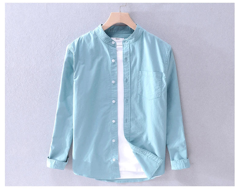 Men’s cotton Oxford shirt, stand collar, casual, comfortable white