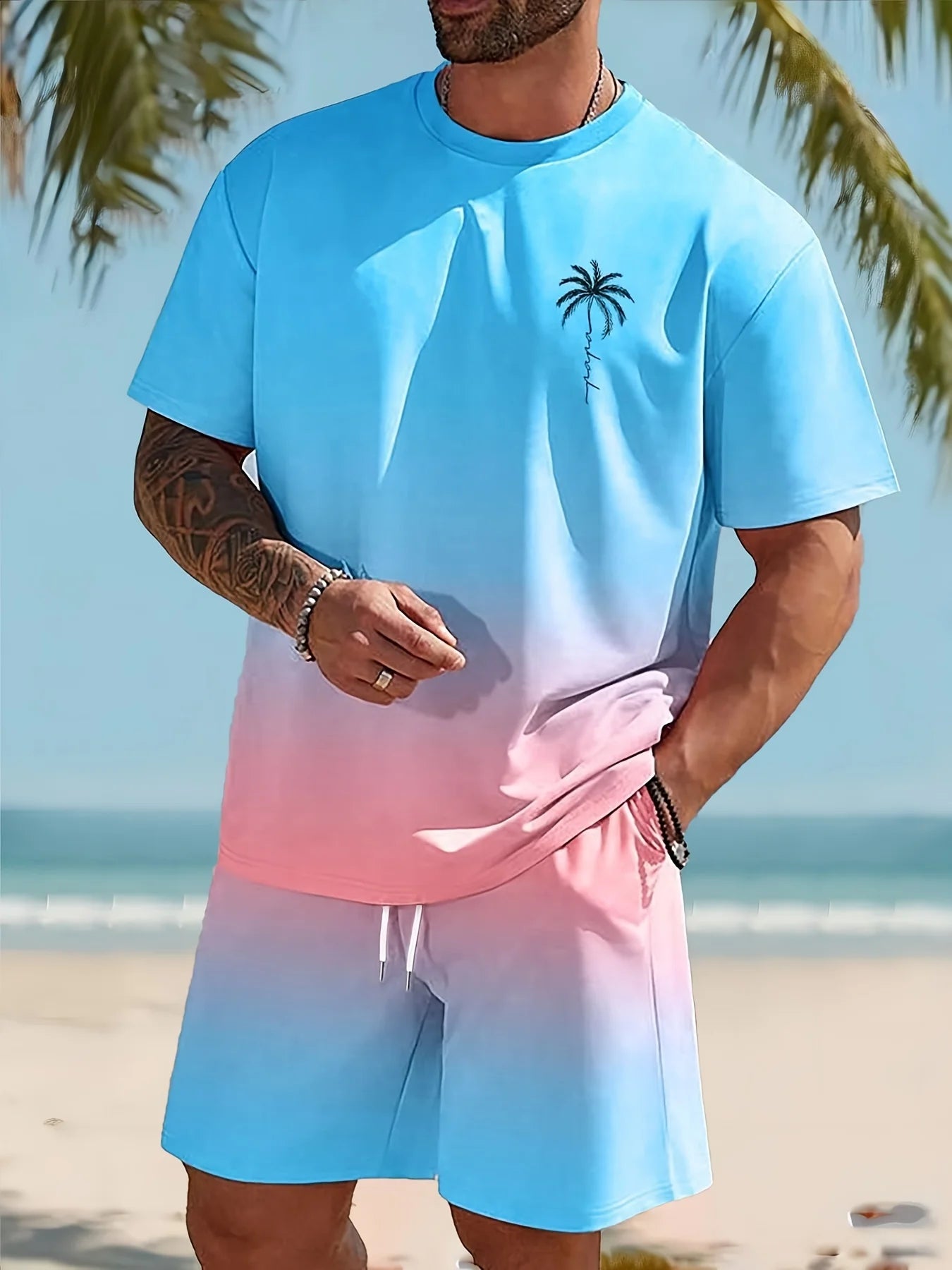 Men's Hawaiian T-Shirt & Shorts Set Beach Outfit