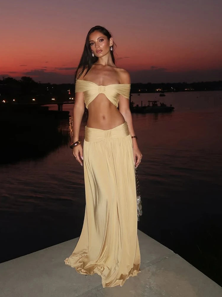 Weird Puss Patchwork 2-Piece Set – Backless Crop Top & Skirt