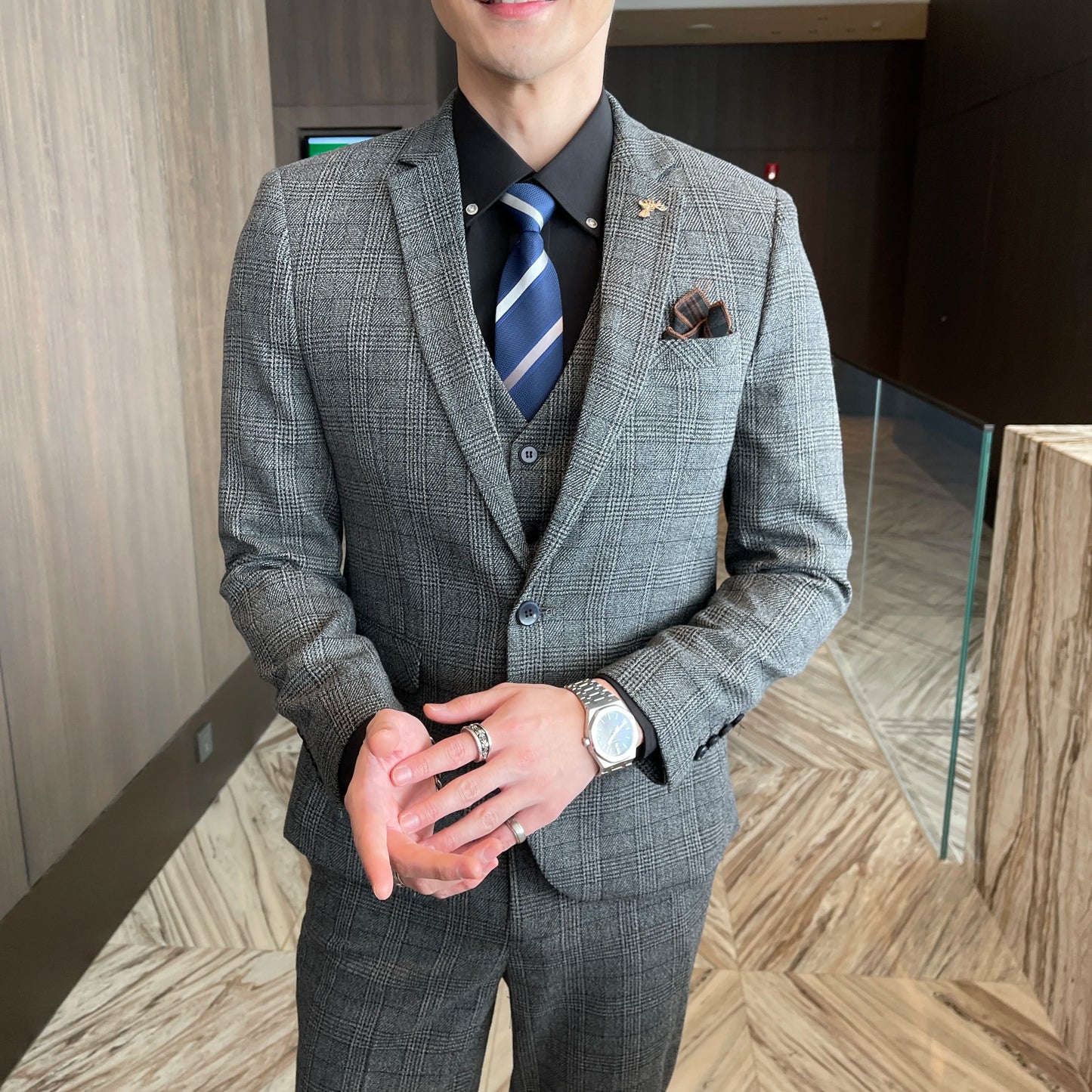 Men's Plaid 3-Piece Suit – Business Casual