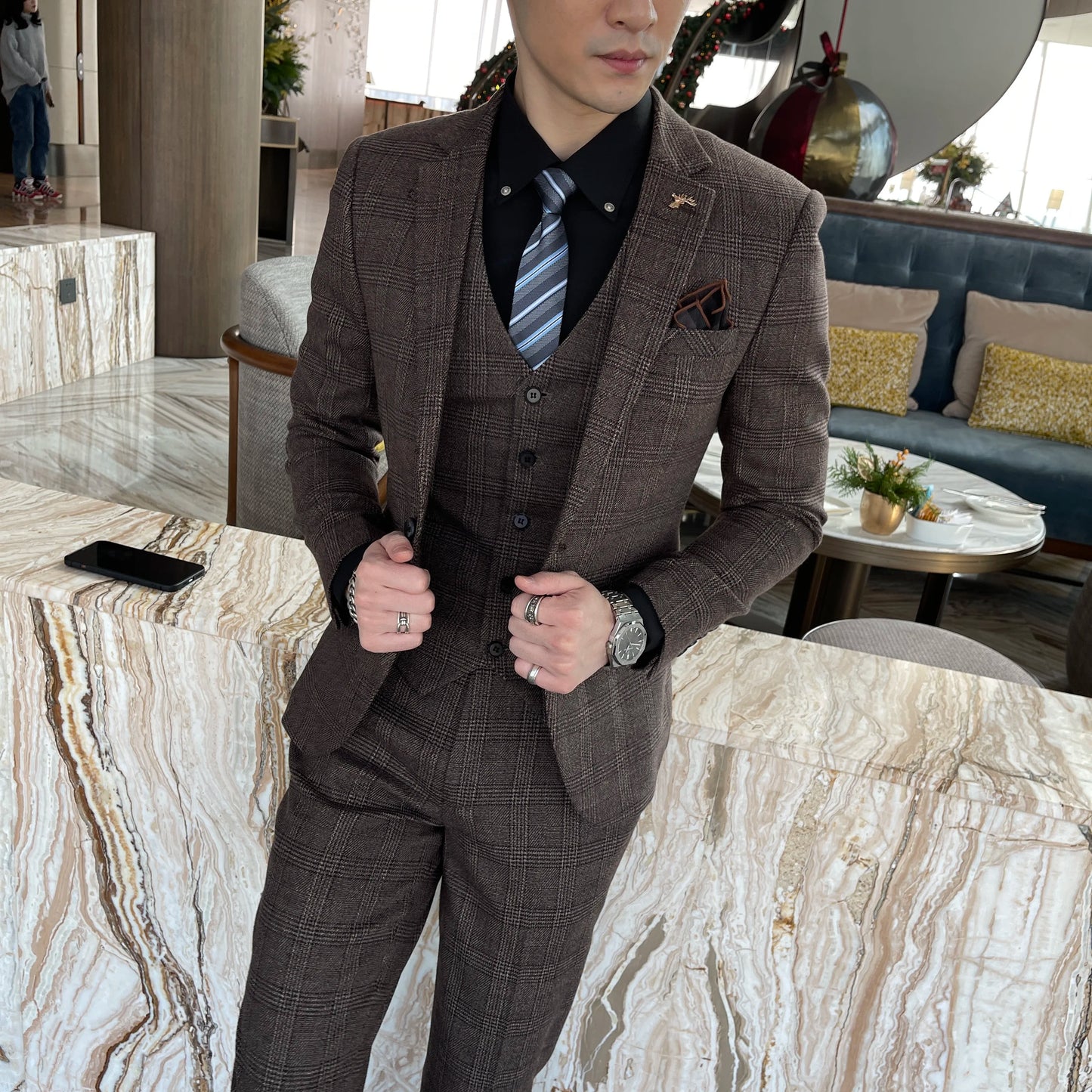 Men's Plaid 3-Piece Suit – Business Casual