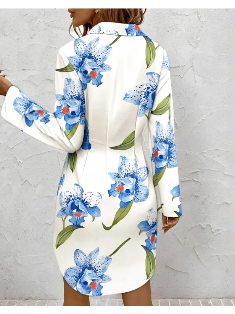 Elegant floral long sleeve blouse women office fashion