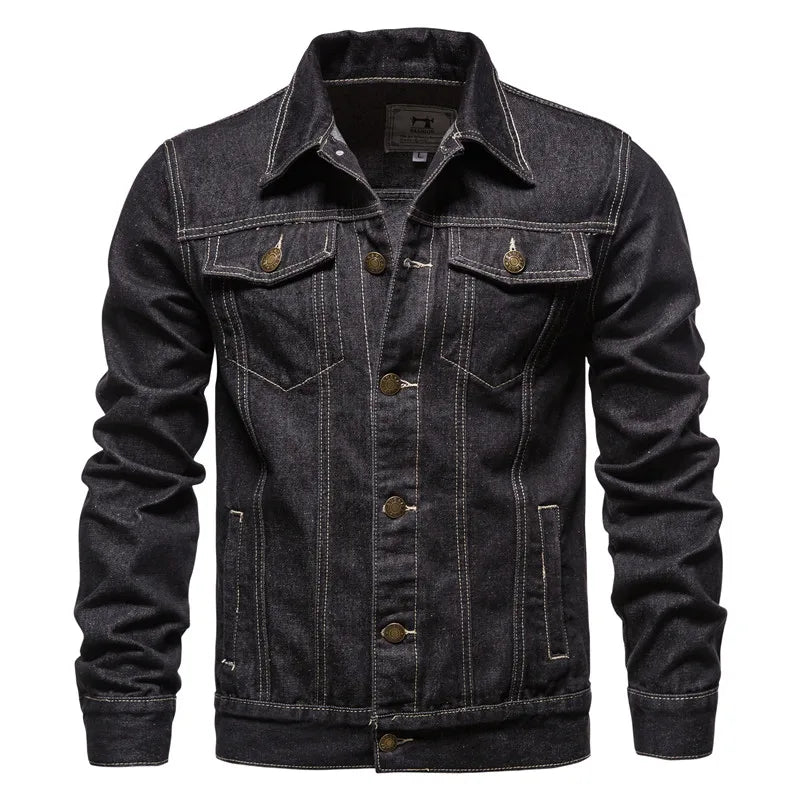 Men's Slim Fit Denim Jacket Vintage Motorcycle Casual Coat