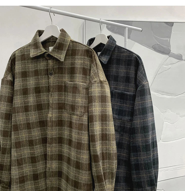 Vintage Korean Flannel Shirt Y2K Plaid Streetwear Winter
