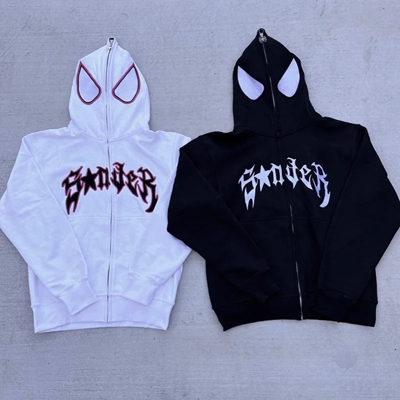 Y2K Spider Graphic Hoodie Unisex Casual Zip-Up Sweatshirt