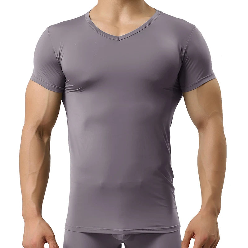 Men's Ice Silk Mesh See-Through Undershirt Sexy Fitness Tee