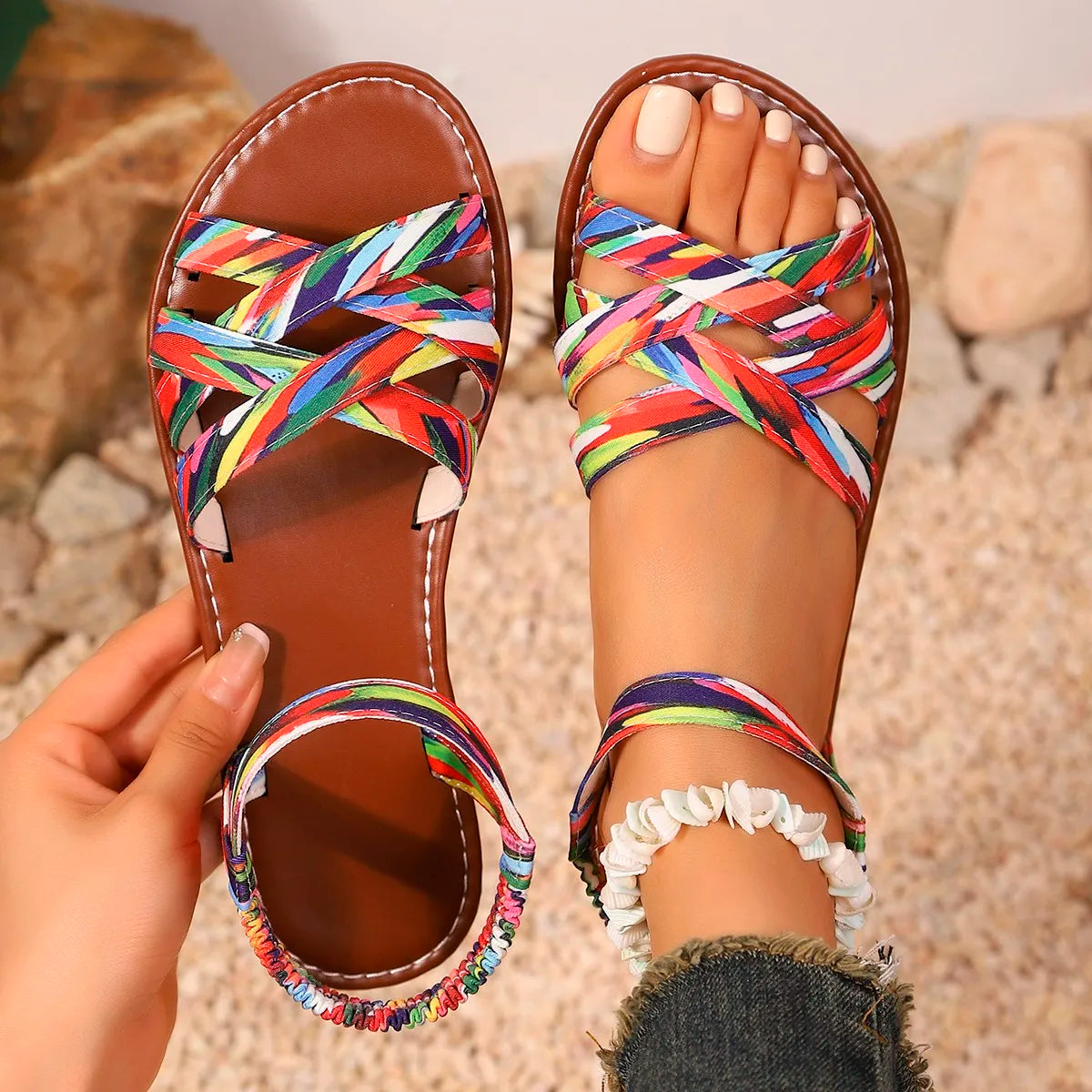 Summer women’s flat sandals with non-slip rubber soles