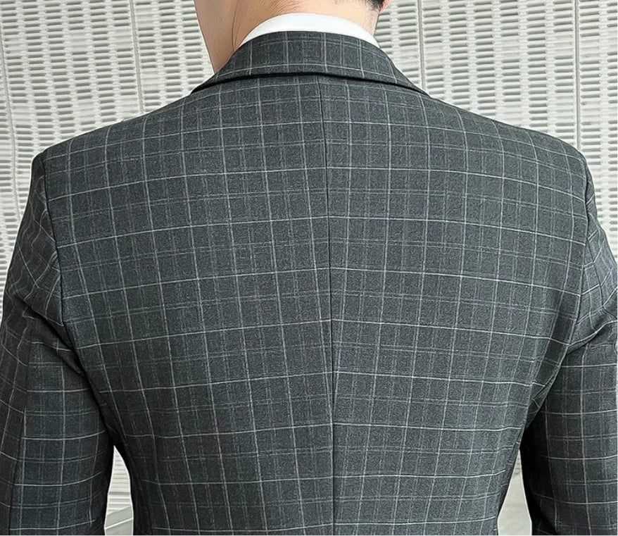 Men’s Plaid 3-Piece Suit Business Wedding Elegant Fashion Set