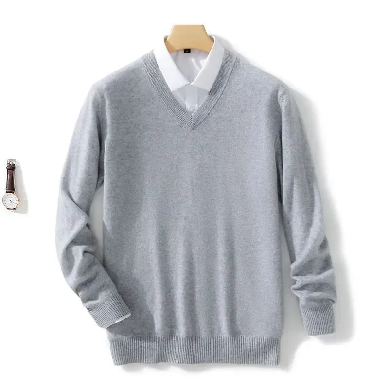 Premium wool V-neck men's sweater soft warm stylish
