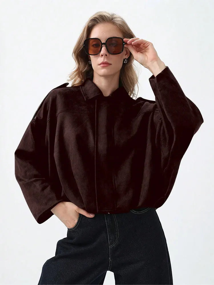 HH Women Vintage Brown Suede Zipper Coat