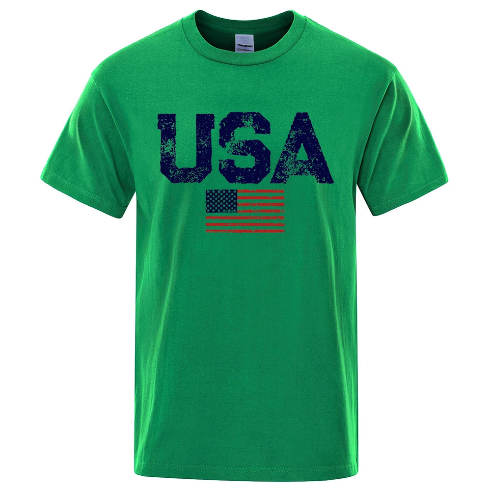 Vintage USA Flag Hip Hop Summer Cotton T-Shirt