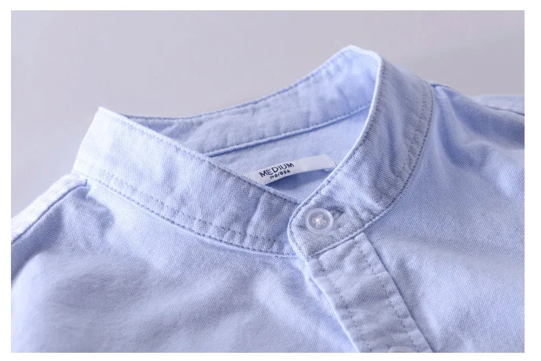 Men’s cotton Oxford shirt, stand collar, casual, comfortable white