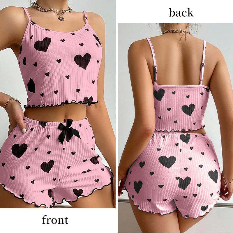 Women's 2PCS Pajamas Set – Soft Tank & Shorts, Love Print