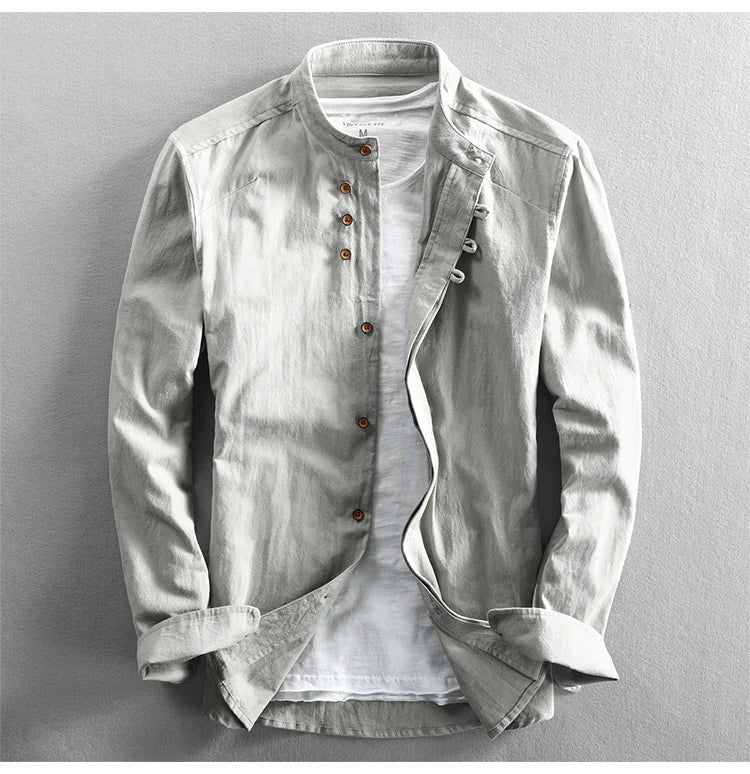 Japan style linen shirt men slim fit breathable