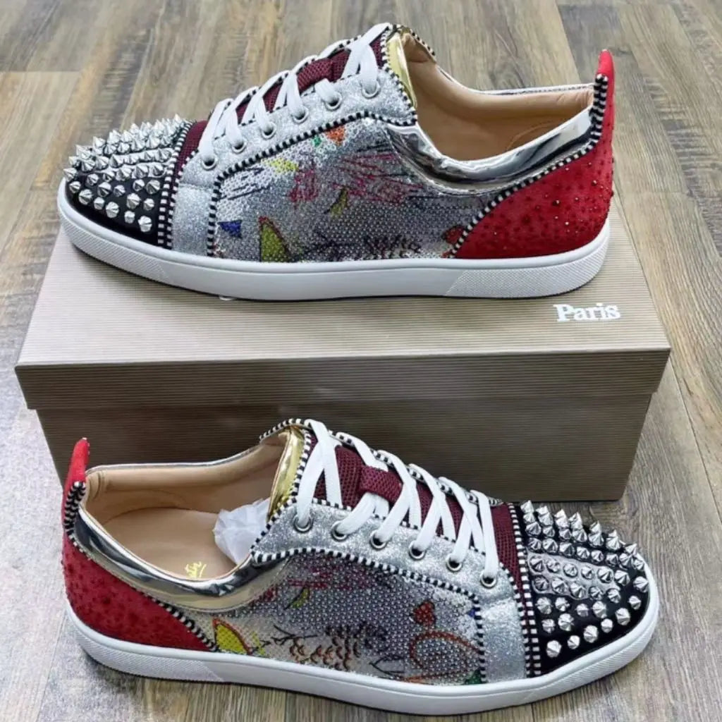 Trendy Red Sole Sneakers Men Women Sequined Rivet Fashion